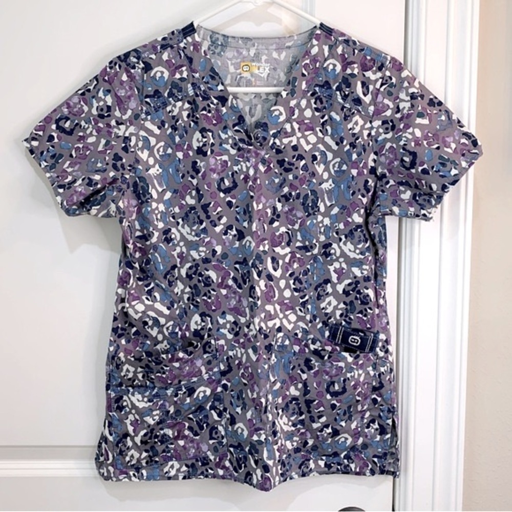WonderWink Wonder Flex Scrub Top Blue Purple White Gray Size Small